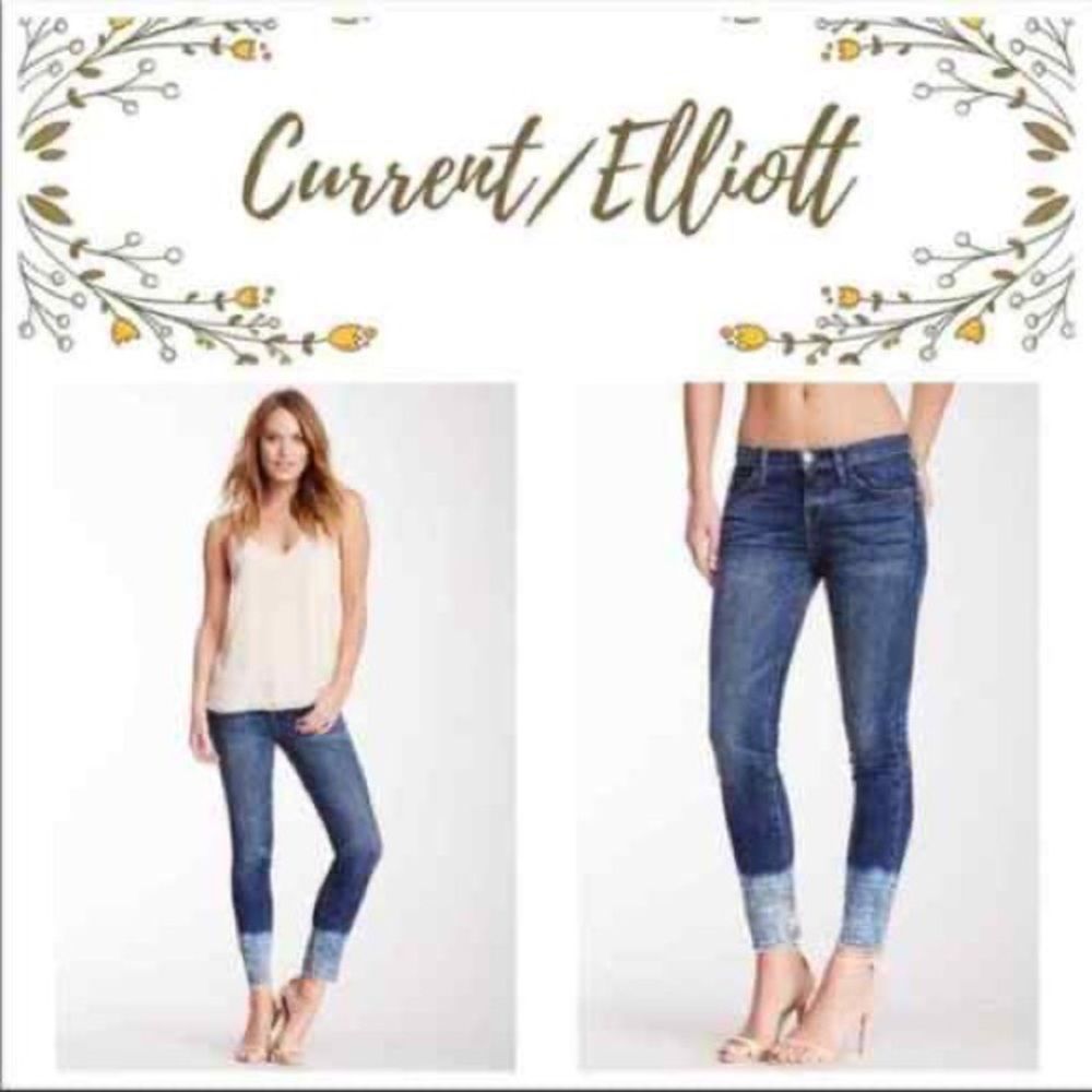 Current Elliot straight leg jeans with bleach bottoms